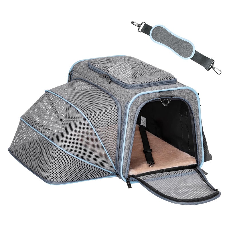 Petsfit Expandable Cat Carrier Dog Carriers,Airline Approved Soft-Sided Portable Pet Travel Washable Carrier for Kittens,Puppies,Removable Soft Plush mat and Pockets,Locking Safety Zippers - Image 1